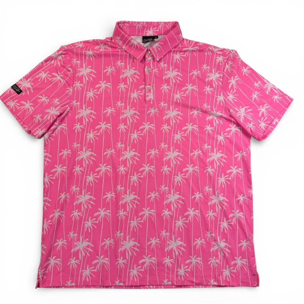 Sunday Swagger Pink Palm Tree Golf Polo Shirt Mens 2XL Short Sleeve‎